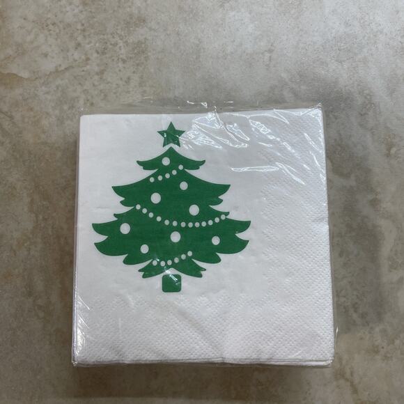 Vintage Christmas Paper Napkins Poinsettia Green Tree Mix Of 3 Small Made in USA - Picture 2 of 8